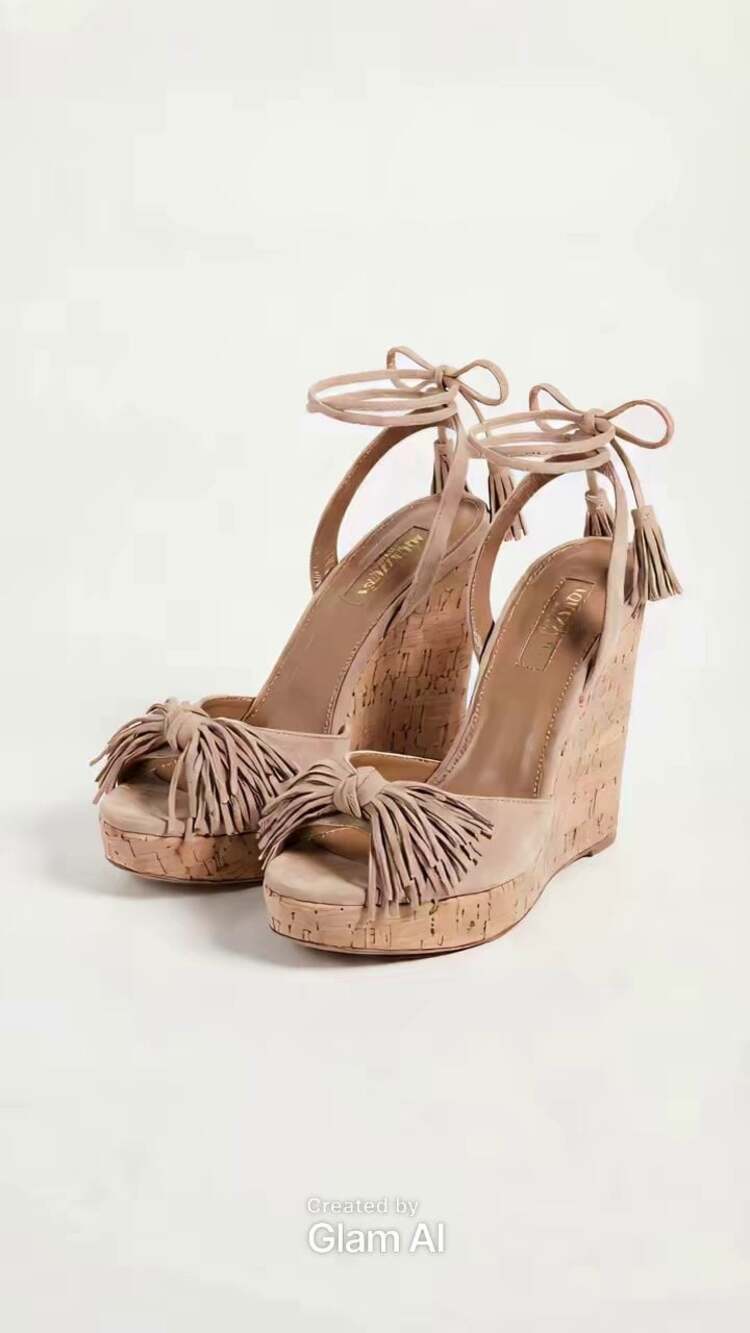 Aquazzura Wild One Suede Fringe Cork Wedge Sandals